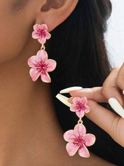 1 Đôi bông tai đính hoa tráng men tối giản, bông tai hoa 3D tráng men ngọt ngào dành cho nữ