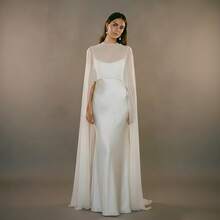 Chiffon Capelet Evening Dress, Satin Maxi Gown, Elegant Formal Dress Weddings & Black Tie Events - 白色 - 查看 6