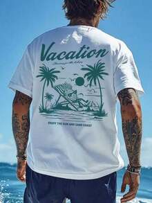 Camiseta de manga corta con estampado tropical para hombre, adecuada para el verano, cómoda y transpirable, a la moda. - Blanco - Ver 2