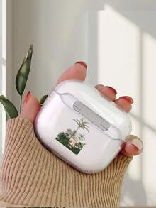 Étui d'écouteurs transparent avec illustration d'arbre palmier tropical 1 pièce, mode polyvalente, compatible avec Airpods2/3/4/Pro/Pro2/Pro3, convient comme cadeau d'anniversaire pour la famille, les amis et vous-même - Transparent - Voir 3