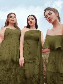 Belle Vestido de dama de honor de gasa con hombro asimétrico y detalles drapeados (adulto) - Verde militar - Ver 7