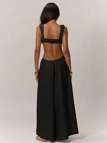 Mono de Pierna Ancha Extrema con Copas Drapeadas en el Frente, Laterales Recortados, Espalda Abierta, Estilo Boho Western para Vacaciones de Primavera Verano, Ropa de Playa Elegante, Ideal para Vacaciones en Ibiza, Invitada de Boda, Noche de Citas, Sexy, Bohemio, Verde, Primavera Verano, Fiesta de Boda, Casual - Azul - Ver 7