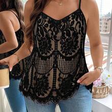 Plus Size Women Summer Casual Vacation Floral Lace Camisole - Multicolor - Ver 2