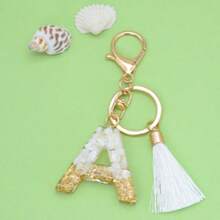 1pc White Tassel Crystal Letter Keychain - A - View 4