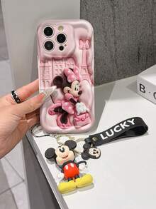 Disney Mickey Mouse Clubhouse Phone Case : 3D Fluffy Pattern Border Protector Phone Soft Phone Case With A Free Cute Mickey Bracelet Chain Lanyard, Mickey, Minnie, Goofy, Donald Duck, Daisy Duck, Pluto, For Apple 17 Promax 17 Pro 16 15 14 13 12 11 Pro Max XS Max X XR Soft Cover Summer Phone Case - 白色 - 查看 3
