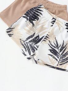 Bhchntiy 4件套男童夏季新款仙人掌印花纯色华夫格圆领背心+裤子休闲时尚套装 - 卡其色 - 查看 7