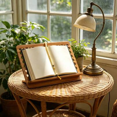 Carved Wooden Bookshelf, Storage Box And Flat Support Rack, Portable Reading Desk For Home And Office, Also Suitable As A Gift