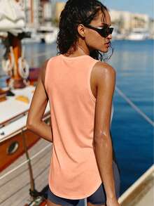 Speed mate Women's Long Casual Round Neck T-Shirt, Loose Side Basic Top, Spring/Summer Sports - Orange - View 7