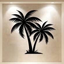 1pc Tropical Palm Tree Metal Wall Decor - Classic Iron Palm Tree Sculpture With Leaves, Outdoor Palm Tree Wall Art Suitable For Yard, Beach House Decoration - Holiday Gift For Christmas, Halloween, Valentine's Day All Year Round - Palm Tree, Christmas Decor - Black - View 3