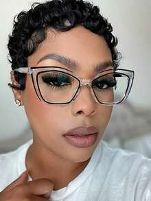 Acrylic Cat-Eye Fashion Minimalist Glasses, Suitable For Daily Reading, Family Gatherings, And Beach Vacations. - Màu đen trong suốt - Xem 1