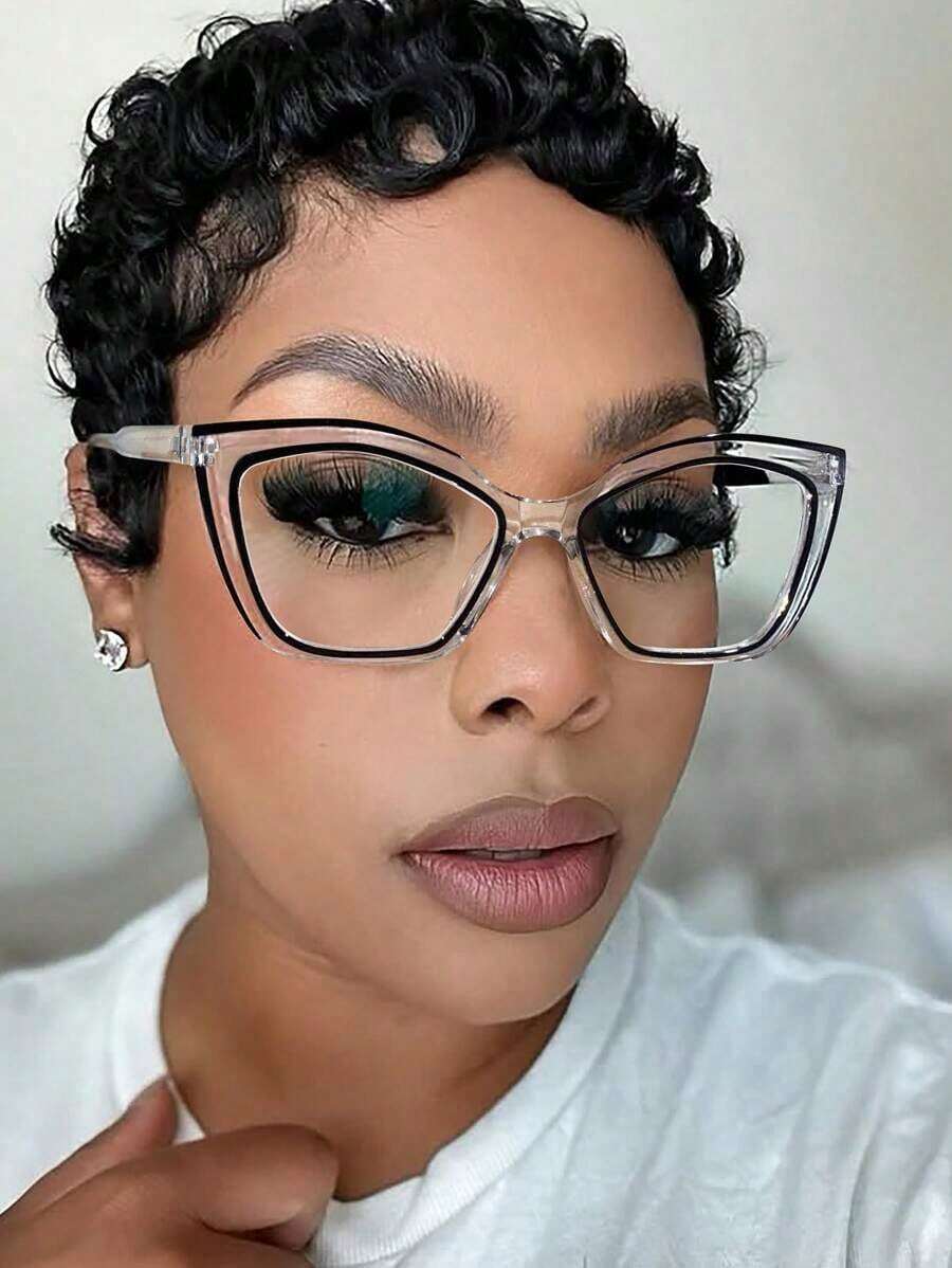 Acrylic Cat-Eye Fashion Minimalist Glasses, Suitable For Daily Reading, Family Gatherings, And Beach Vacations. - Màu đen trong suốt - Xem 1