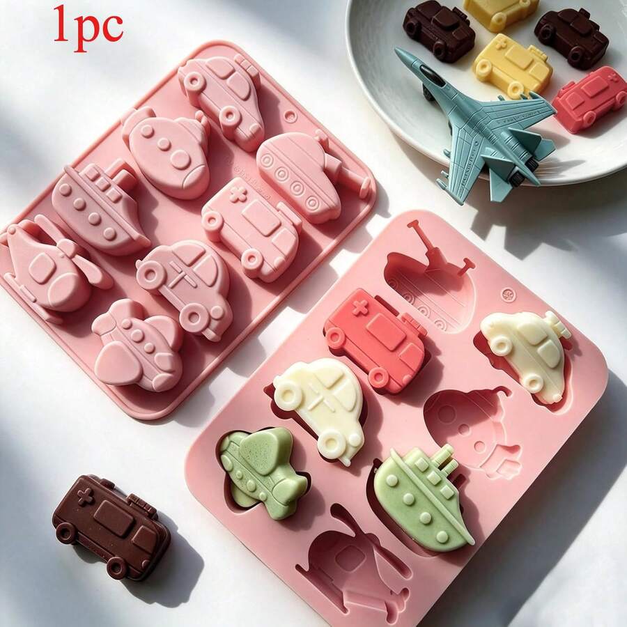 1pc Car Chocolate Molds - Cute Silicone Candy Molds With Tank Multi-Purpose For Chocolate, Jelly, Soap, Candle Making, Party Baking Mold, Jelly Candle Mold, Suitable For Cupcakes - Pink - View 1