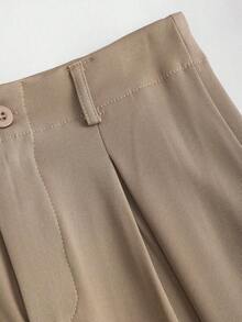 Pantalones anchos plisados con estampado jacquard, elegantes y vintage, para otoño/invierno - Caqui - Ver 5