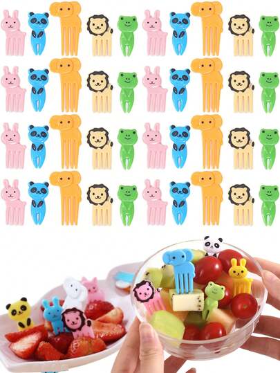 50/30/20/10/5 piezas Tenedores con diseños de animales y frutas lindos, pinchos para macarons de té de la tarde de niñas, accesorios para lonchera, decoración de alimentos, pinchos para bento, suministros para fiestas, set de tenedores para frutas, decoración de fiestas, decoración navideña, adecuado para tenedores de aperitivos, tenedores de pastel y tenedores de postre
