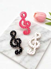 3-6 Stück Damen Haarspangen mit Polka Dots & Musiknoten, süße Mädchen-Stil Pony-Clips, gestreifte Enten-Haarklammer, modische Haaraccessoires, geeignet als Geschenke, Haarkrallen, Haarspangen - Verschiedenfarbig - Übersicht 2