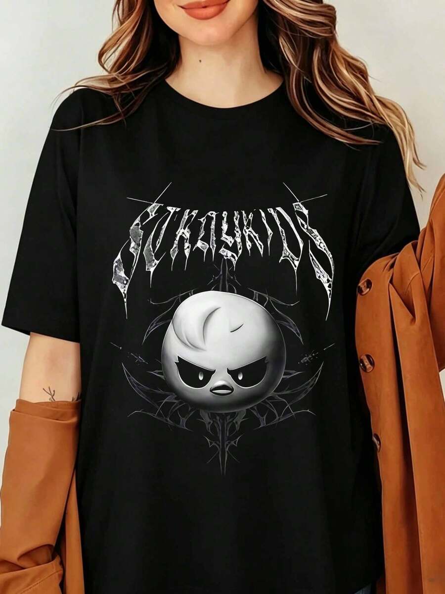 Strays Kidss SKZOO Graphic T-Shirt Felixss BokkArei Character Print Vintage Black Oversized Cotton Tee, Streetwear Top, DominATE SKZOO World Tour US 2025 Member T-Shirt, Evil Skzoo Shirt, Mixtape Dominate Shirt, ATE Album Tee - Black - View 1
