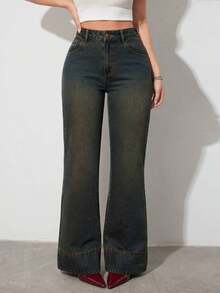 Tall Jeans de tiro alto, de pierna ancha y holgados, con bolsillos, versátiles, para uso casual en verano y primavera, elegantes para bodas y el Día de San Valentín - Azul - Ver 7
