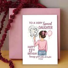 1 Funny Birthday Greeting Card | Balloon And Number 13 Design, Humorous Celebration Of Youth, Sincere Message From Parents, Perfect 13th Birthday Gift, Milestone Commemoration, Cartoon Illustration, High-Quality Paper, Suitable For Back To School - One Size Fits All - View 2