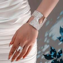 1 Set/2pcs Exaggerated Elegant Fashion Creative Geometric Open Adjustable Bracelet + Ring Luxury Jewelry Set - Geometric Set - View 8