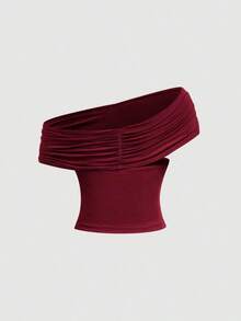 Set de 2 blusas casuales de unicolor de ajuste ceñido que se pueden usar de 3 maneras diferentes para mujeres - Burdeos - Ver 5