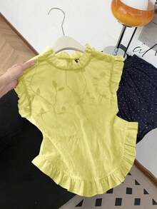 Camisa sin mangas de mujer con bordado y volantes - Amarillo claro - Ver 3