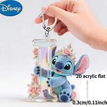 Stitch 字母鑰匙圈 | 壓克力卡通吊飾附鋅合金扣環，適合裝飾包包、汽車鑰匙圈，個性化禮物，節日裝飾鑰匙吊飾，汽車鑰匙圈，後背包錢包鑰匙圈環 - 彩色 - View 35