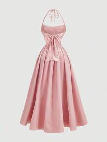 Vestido de verano con estampado floral elegante y lazo en la cintura para mujer - Rosa 2 - Ver 5