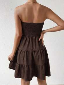 Vestido Tubo Minimalista de Color Sólido con Volantes en el Bajo para Mujer, Verano - Morado - Ver 9