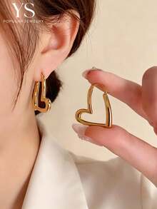 1 par de pendientes de aro con forma de corazón, regalo de joyería elegante para el Día de San Valentín, adecuado para uso diario - Versión B con forma de corazón - Ver 4