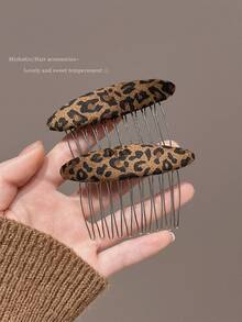 1/2pcs Korean Stylish Leopard Print Hair Comb, Women Hair Styling Tool, Bangs Clip, Hairpin, Hair Accessory - Multicolor - View 3