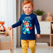 6-Piece Mid-Season Boy's Set (3 Long-Sleeved T-Shirts + 3 Sweatpants) For Children's Winter, Cold Weather - Đã in - Xem 9