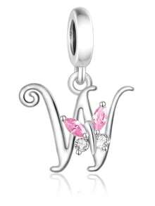 HuooNew 1pc 925 Sterling Silver Beautiful Butterfly Cubic Zirconia Encrusted English Letter Pendant, Suitable For Men And Women, Party & Gift - Silver - View 29