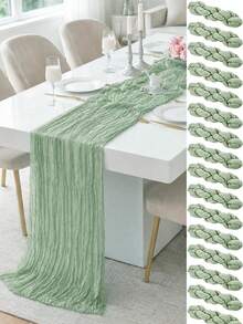 10 Pcs Sage Green Table Runner Bohemian Country-Style Table Runner, Suitable For Weddings, Baby Baptism Parties And Holiday Decorations - Sage Green - View 1
