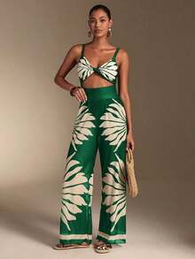 Swim Oasis Traje de baño de una pieza con camisola de patchwork de colores y pantalones de pierna ancha, adecuado para vacaciones en la playa, fiestas en la piscina y fiestas en la playa - Verde - Ver 6