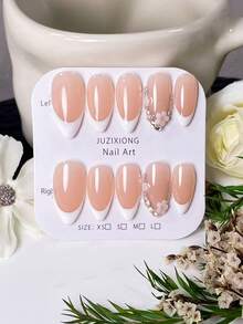 10 piezas de uñas postizas de almendra hechas a mano, estilo francés blanco con decoraciones de flores de strass. Versátiles para todas las formas de manos, adecuadas para salidas diarias, citas dulces y otras ocasiones. Una opción de regalo delicada y lujosa para damas. - Multicolor - Ver 13