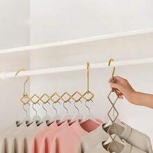 1pc Foldable W Shaped Clothes Hanger Organizer, 7 Hole Space Saving Closet Storage Rack Dual Hook Horizontal Vertical Hanging, Stainless Steel Material, Modern Home Storage Style, W Shape Pattern, Utility Hooks, For Easter Spring Home Essentials - Multicolor - View 3