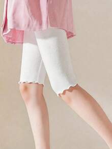 3pcs/Pack Young Girl' Soft & Comfortable White Frill Trim Leggings, Versatile Layering Pants For Spring & Autumn - White - View 8