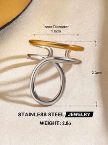 1pc 18K Gold Plated Stainless Steel Geometric Line Design Ring, Suitable For Women's Daily Wear And Party - Multicolor - View 8