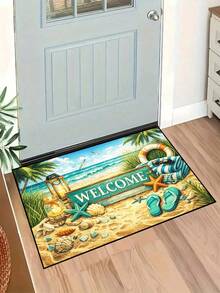 1pc Summer Beach Starfish & Shell "Welcome" Pattern Doormat, Farmhouse Style Washable Polyester Fiber Mat, Suitable For Living Room, Kitchen, Bedroom, Entryway, Home Decor, Room Decor, All Seasons - 1PC - View 12
