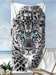 [Secado rápido y suave] Toalla de playa de microfibra portátil de verano absorbente | 70*140/90*180cm con bolsa de almacenamiento | Estampado de leopardo de las nieves de ojos azules | Adecuado para natación, decoración de baño, uso en la playa, camping, fitness, viajes - Multicolor - Ver 10