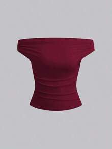 Parte superior sencilla de diseño con hombros descubiertos de unicolor, uso casual diario para mujeres - Multicolor - Ver 5