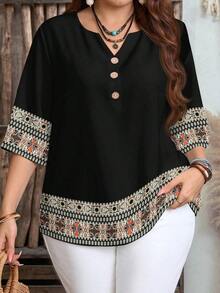 Blusa de estilo minimalista casual con mangas cortas y patrón de rayas marrones, adecuada para primavera/verano - Multicolor 4 - Ver 7
