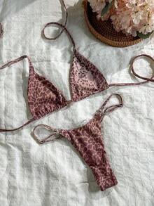 Conjunto de bikini de rayas coloridas y sexy para primavera/verano 2026, traje de baño de estilo minimalista de tres puntos para mujeres jóvenes - Multicolor 3 - Ver 8