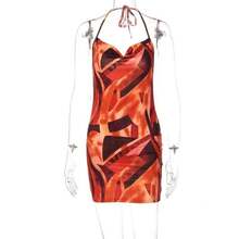 Spring And Summer Fashion Printed Slim-Fit Halter Neck Tie Dress Sexy Beach Dress - Orange - View 6