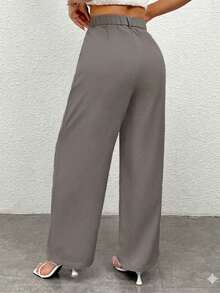 Women's Casual Loose Wide-Leg Pants With Pockets, Solid Color - 灰色 - 查看 2