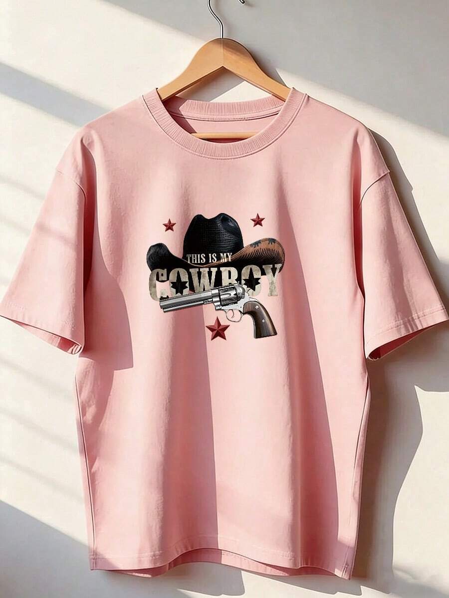 Retro American Style Short Sleeve T-Shirt, Fashionable Short Sleeve T-Shirt For Spring And Summer 2026, Made In Mexico, 180 Grams. Cartoon Print, Couple Design, Suitable For Indoor Or Outdoor Wear. Crew Neck, Unisex, Ideal For Office And Leisure. One-Piece Pack. - PK-P631577SLNDXZGY432 - 查看 1