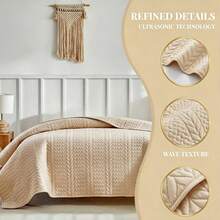 1 pieza Colcha acolchada de capas para verano, ropa de cama minimalista de verano, sábana de cama doble, funda de cama, ropa de cama suave y transpirable para todas las estaciones, manta acolchada minimalista, colcha ligera para aire acondicionado, funda de cama para todas las estaciones, manta acolchada para decoración de dormitorio, ropa de cama lavable a máquina para alquiler de hogar y dormitorio (1 colcha) - Albaricoque - View 6