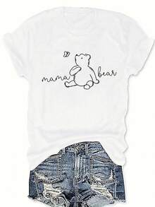 Diseño Simple y Versátil: Camiseta de Manga Corta para Mujer con Estampado de Mamá Osa y Osito, Nueva Colección de Verano, Camiseta Casual de Moda, Ropa Elegante para Mujer, Camiseta de Algodón. - Blanco - Ver 1