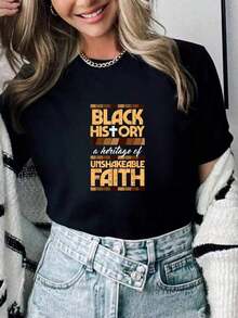 Vintage 100% Cotton T-Shirt With The Phrase 'Unwavering Faith' For Men And Women, Christian Style, For Summer, Fashionable Women's Warm Clothing - 黑色 - 查看 7