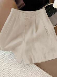 casuales blancos de talle alto y holgados para mujer, shorts anchos estilizadores - Caqui - Ver 7
